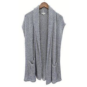 Splendid Chunky Knit Cardigan Duster Vest Sz L Blue Pockets Crochet Sleeveless